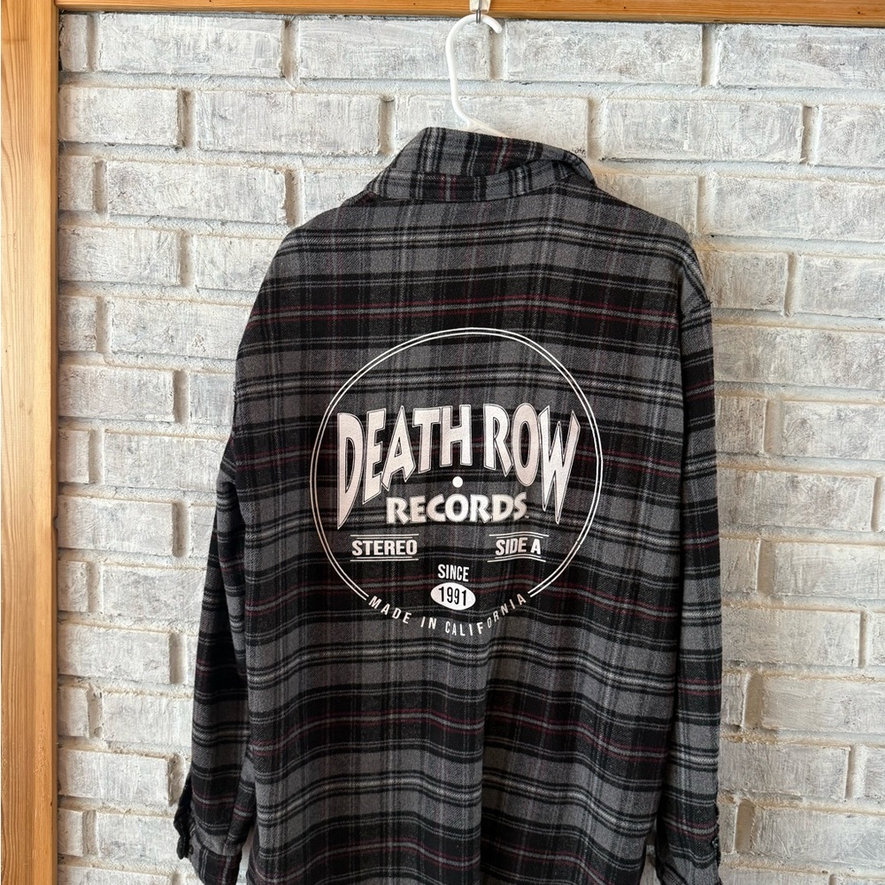 Death Row Records Men's Black Plaid Casual Button Down Shirt